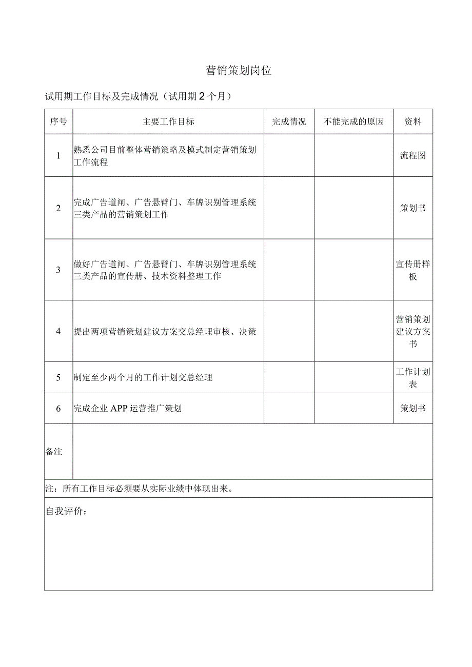 企业策划及营销策划岗位试用期工作目标.docx_第2页