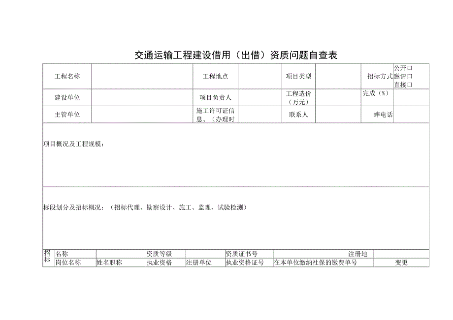 交通运输工程建设借用（出借）资质问题自查表.docx_第1页