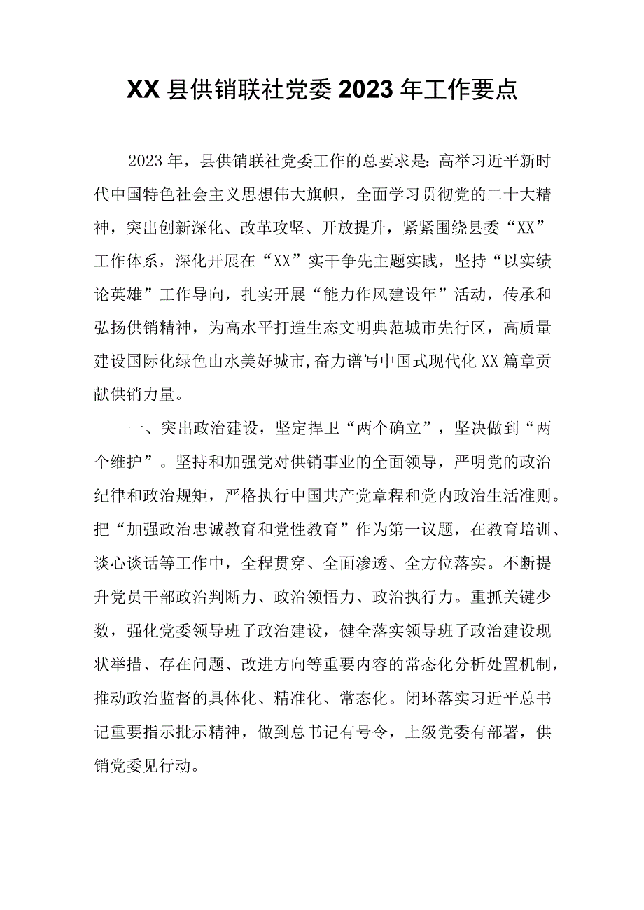 XX县供销联社党委2023年工作要点.docx_第1页