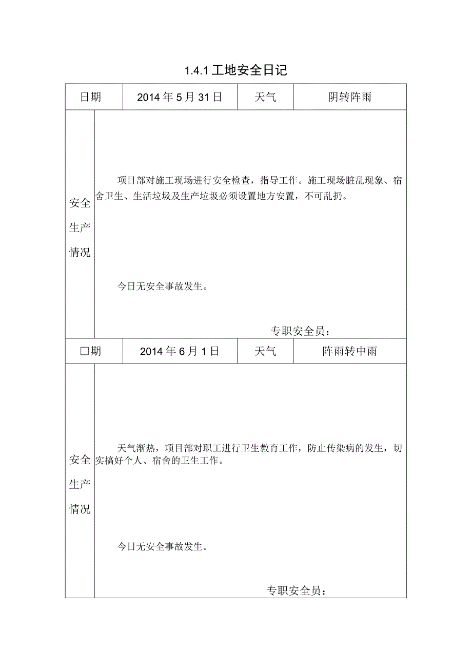 [施工资料]工地安全日记(36).docx_第1页