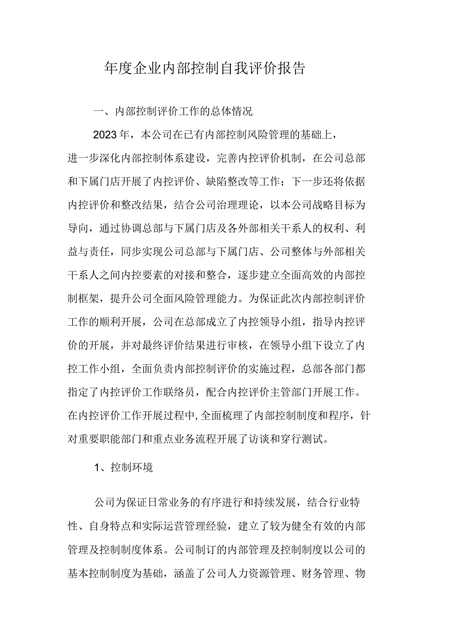 企业内控自我评价报告-模版.docx_第1页