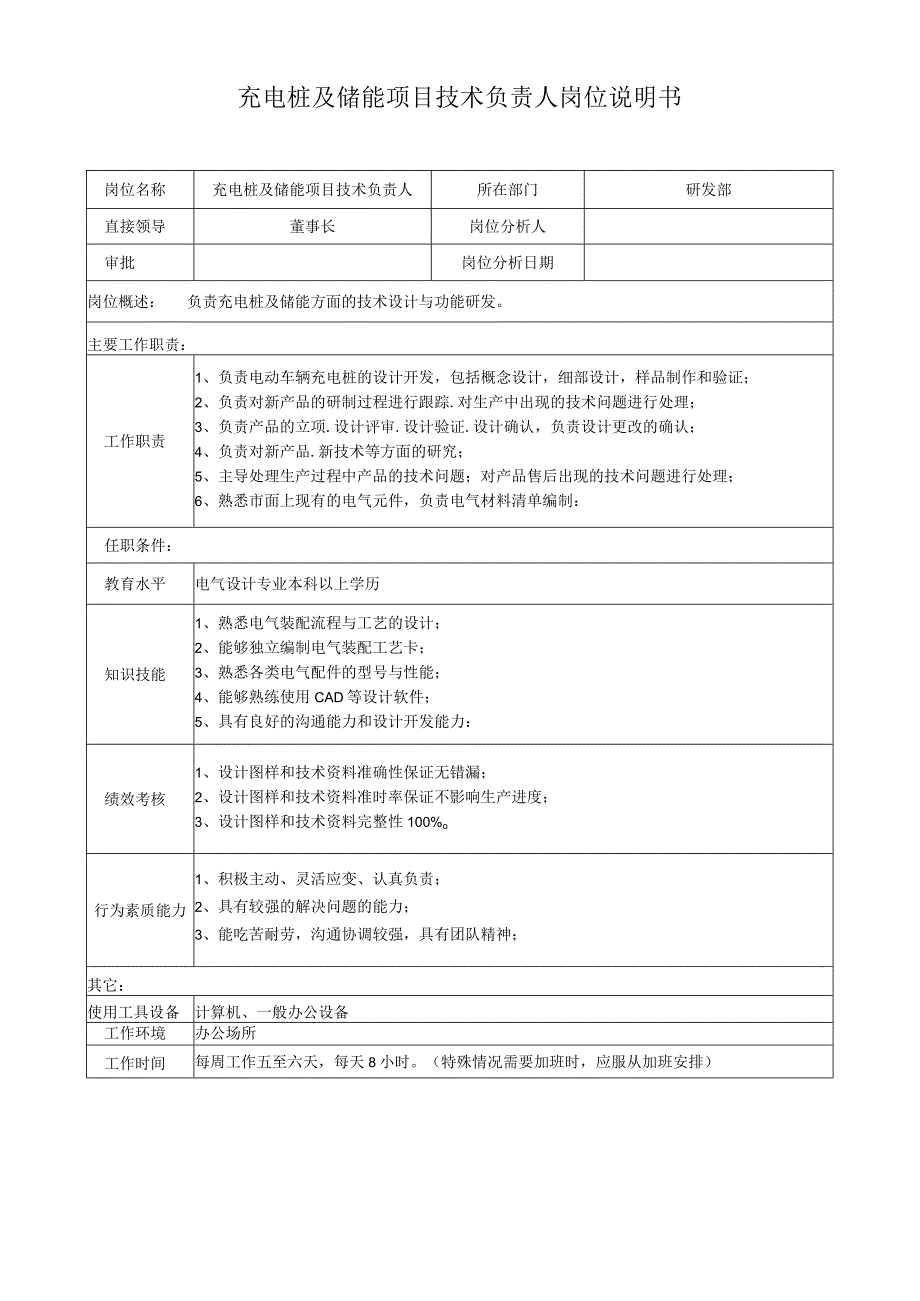 充电桩及储能项目技术负责人岗位说明书.docx_第1页