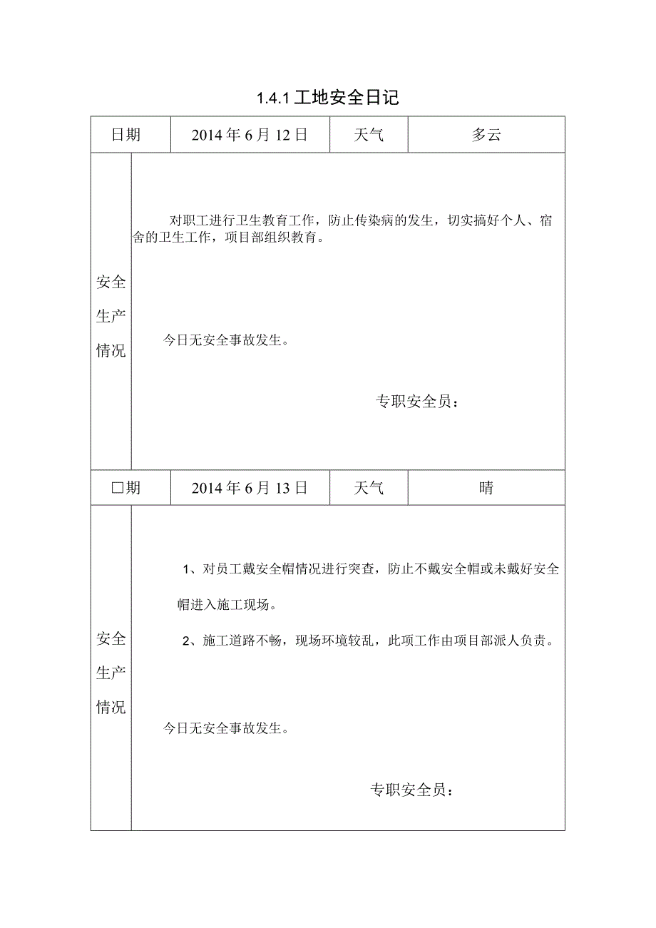 [施工资料]工地安全日记(42).docx_第1页