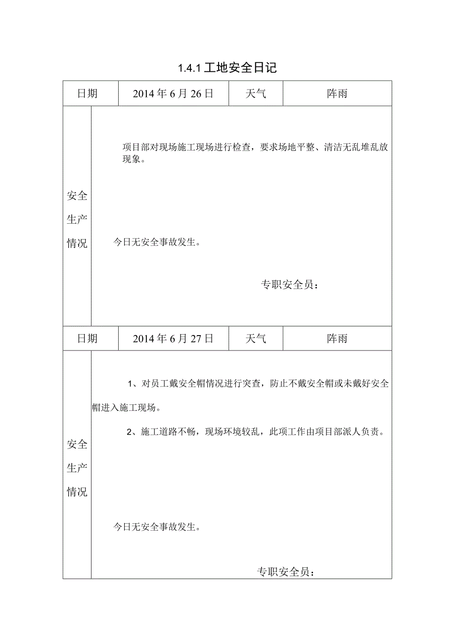 [施工资料]工地安全日记(49).docx_第1页