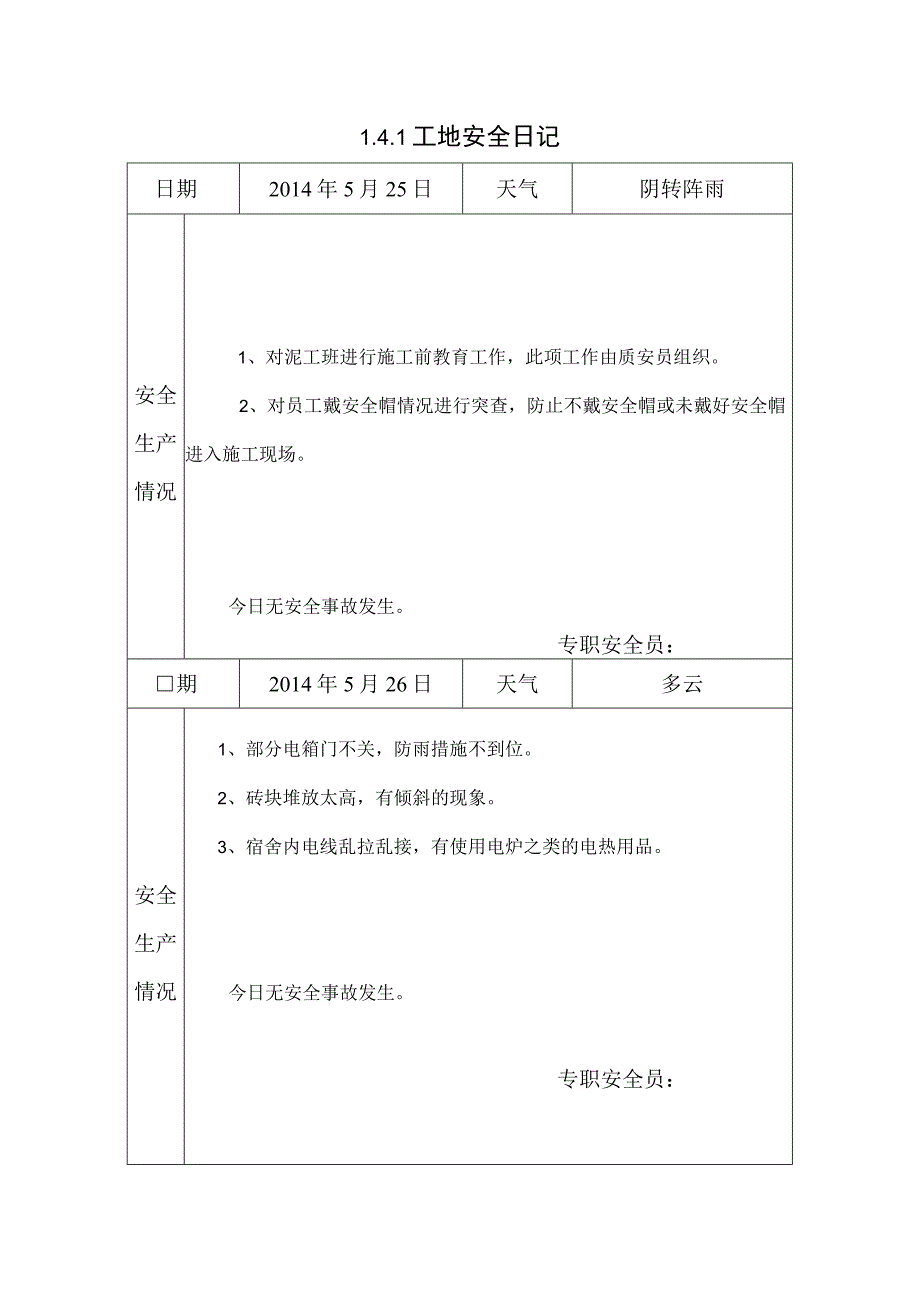 [施工资料]工地安全日记(32).docx_第1页