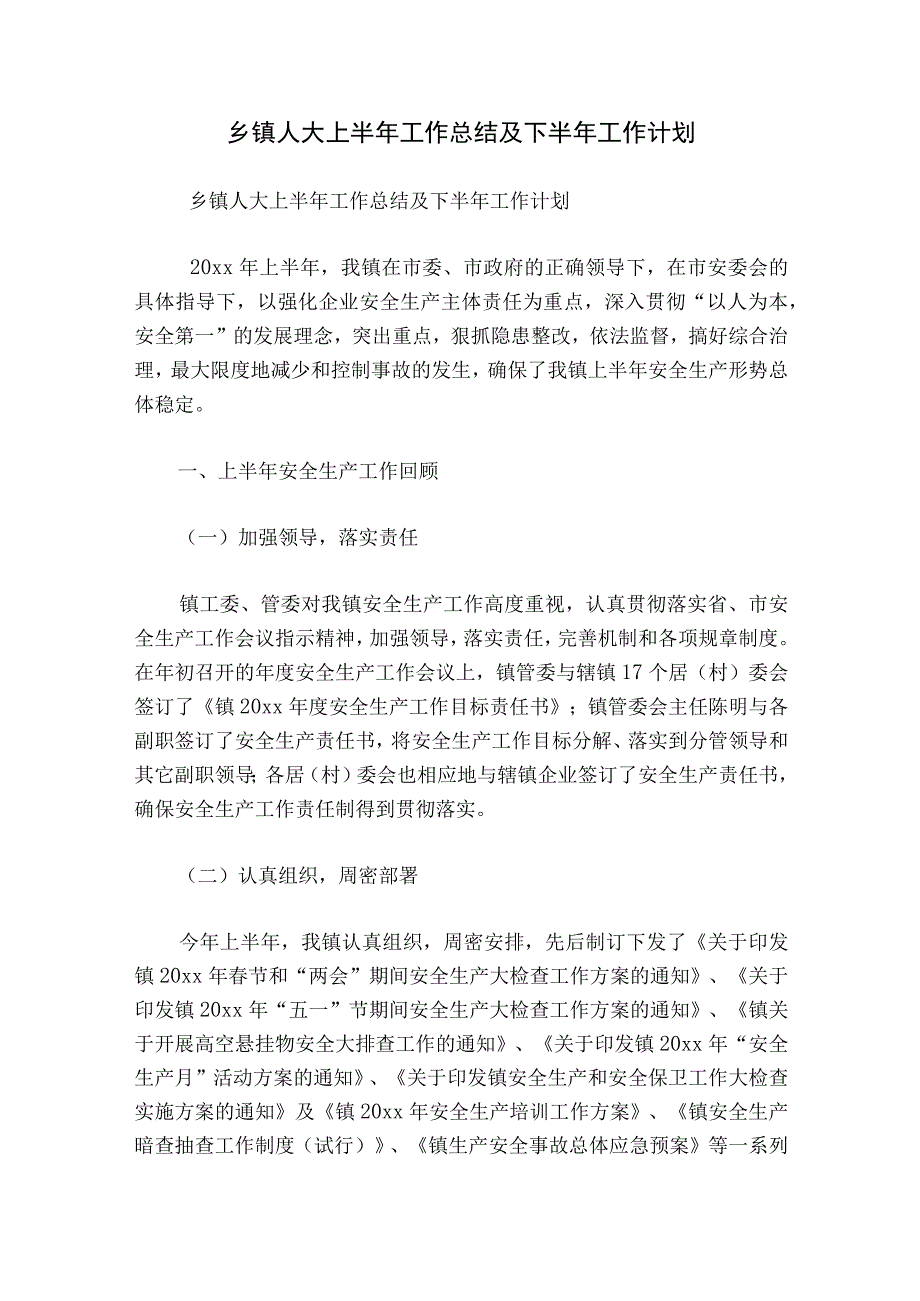 乡镇人大上半年工作总结及下半年工作计划.docx_第1页