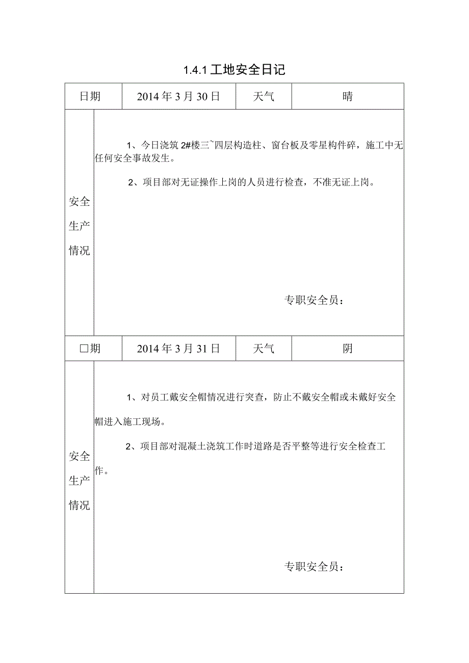 [施工资料]工地安全日记(18).docx_第1页