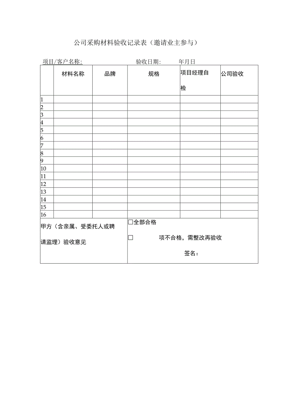 公司采购材料验收记录表（邀请业主参与）.docx_第1页