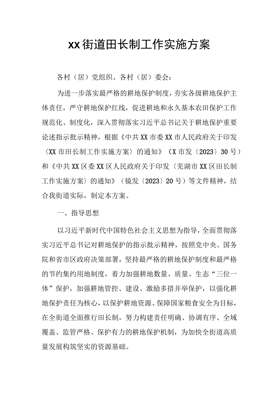 xx街道田长制工作实施方案.docx_第1页