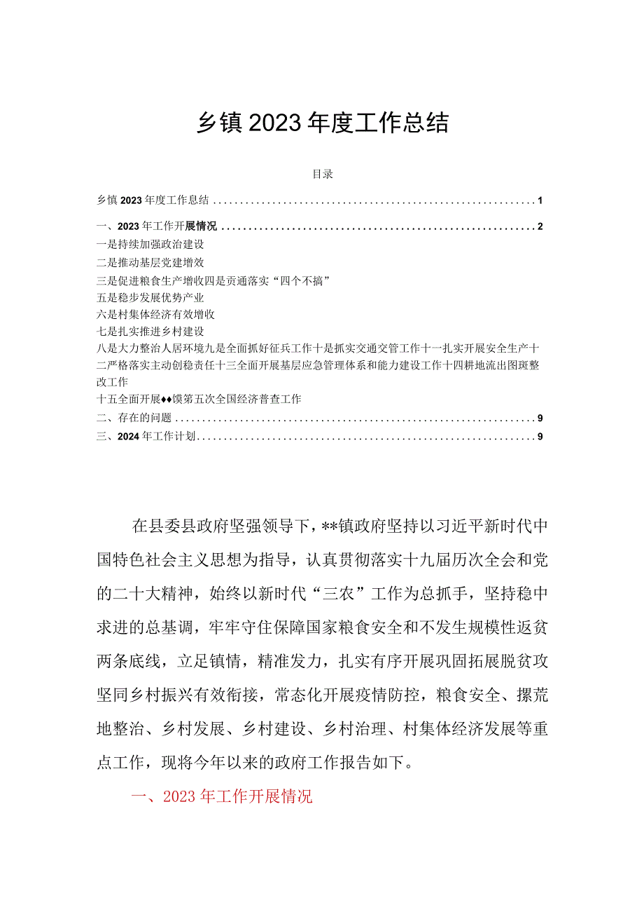 乡镇2023年度工作总结.docx_第1页