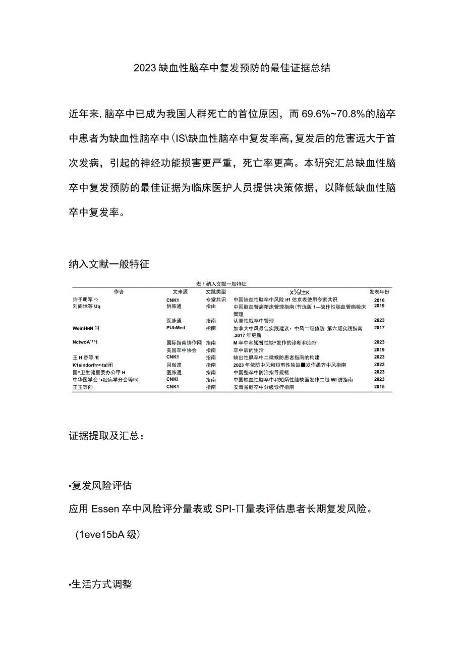 2023缺血性脑卒中复发预防的最佳证据总结.docx_第1页