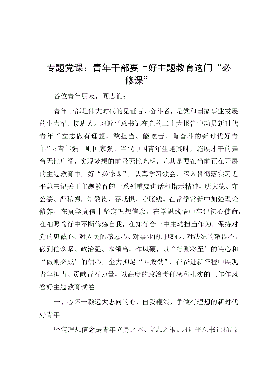 党课：青年干部要上好主题教育这门“必修课”.docx_第1页