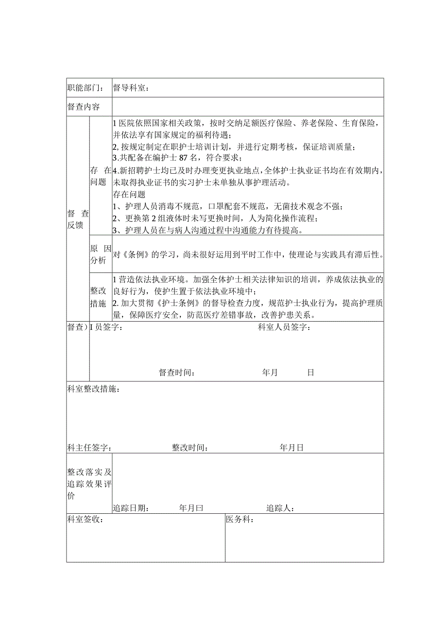 《护士条例》执行及制度落实情况检查总结.docx_第2页