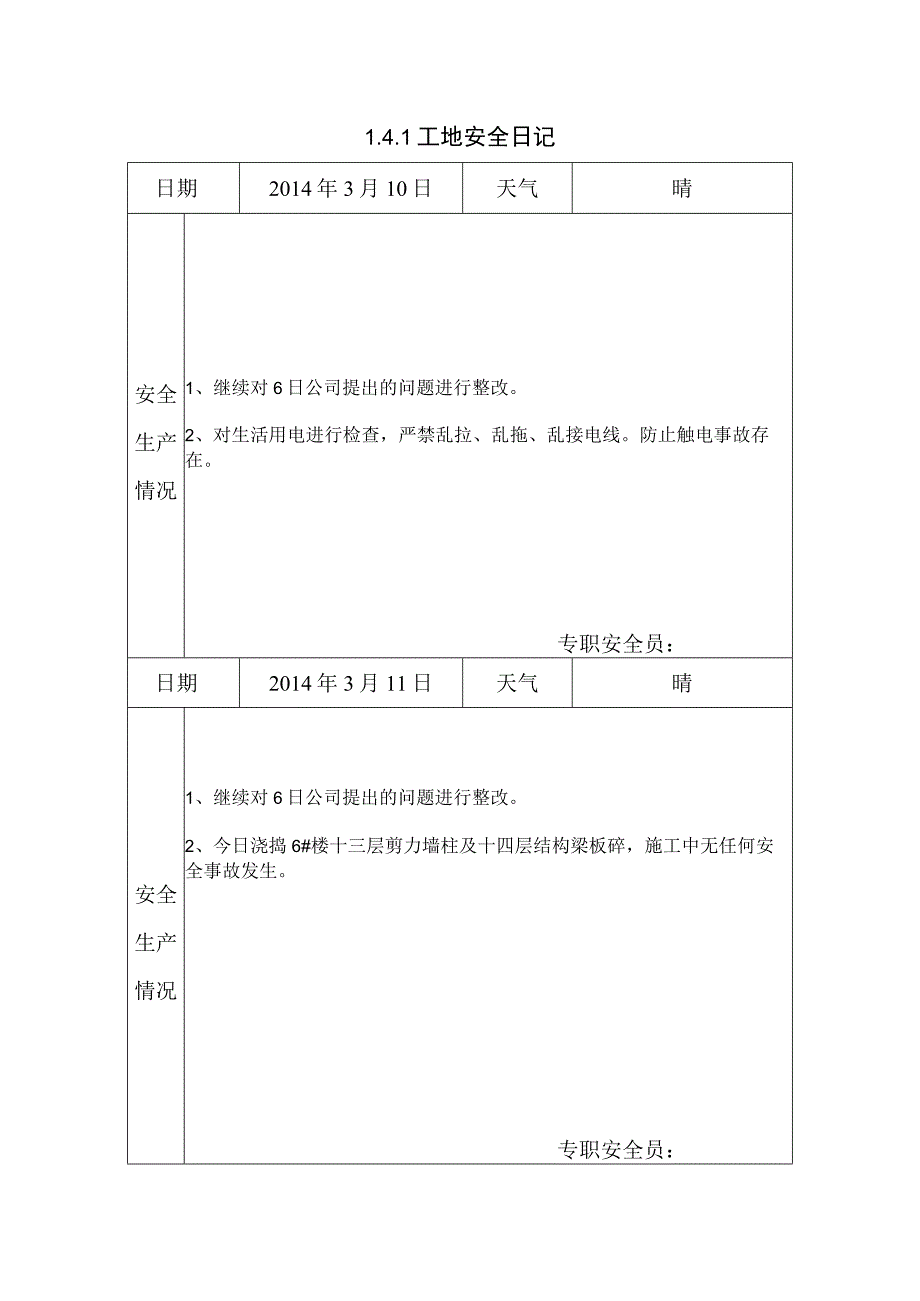 [施工资料]工地安全日记(7).docx_第1页