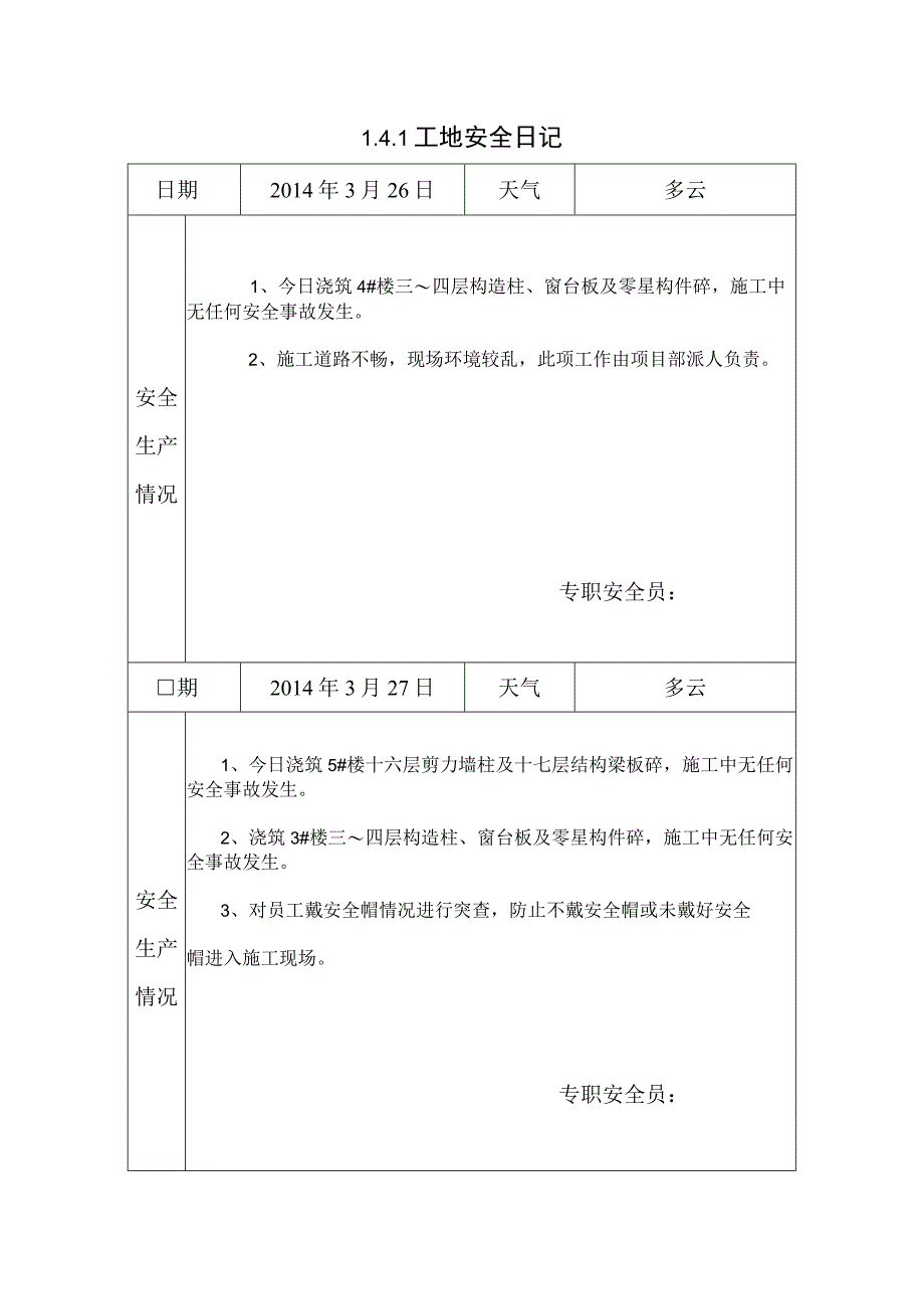 [施工资料]工地安全日记(16).docx_第1页