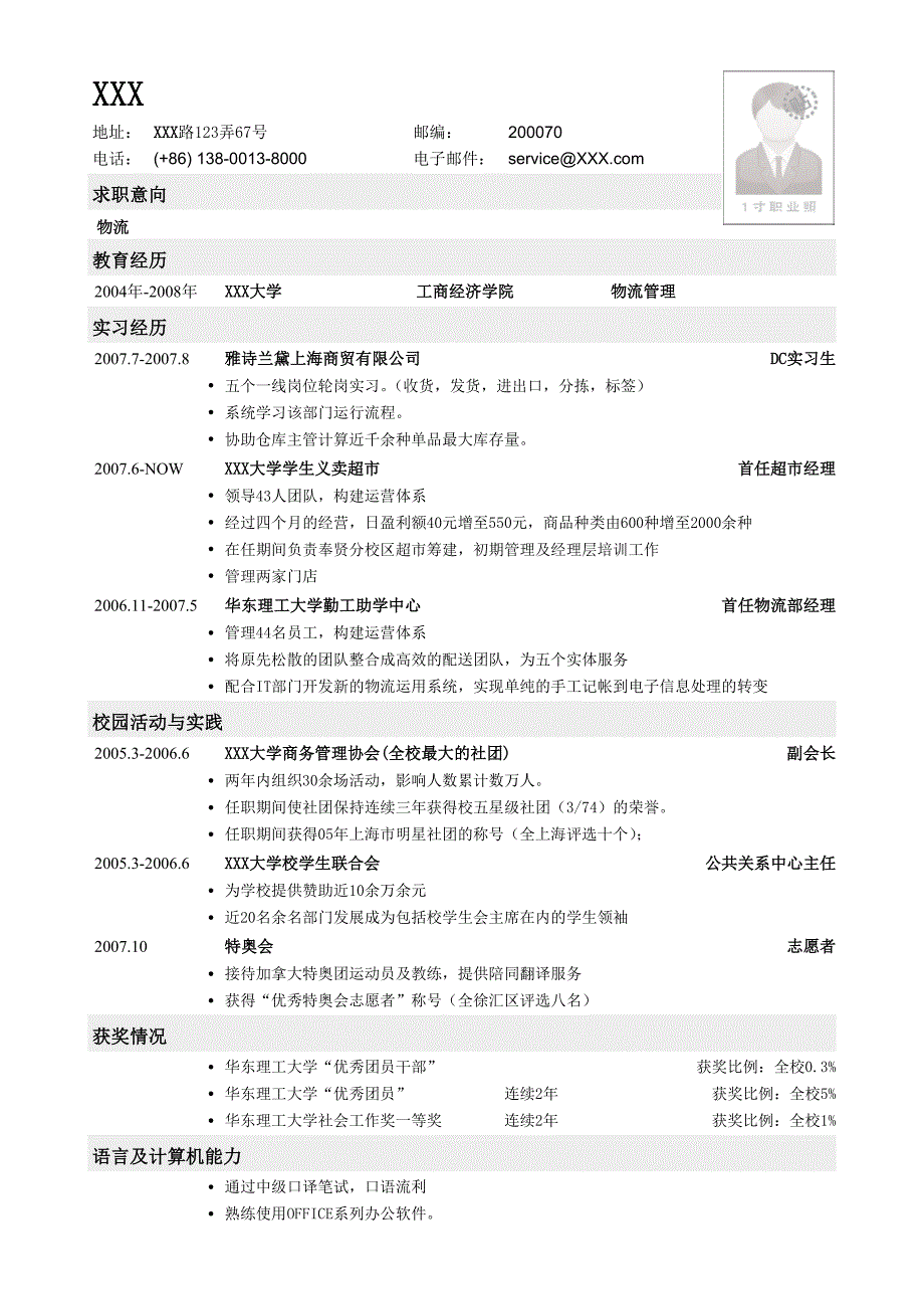 应聘物流类工作的简历模板.doc_第1页