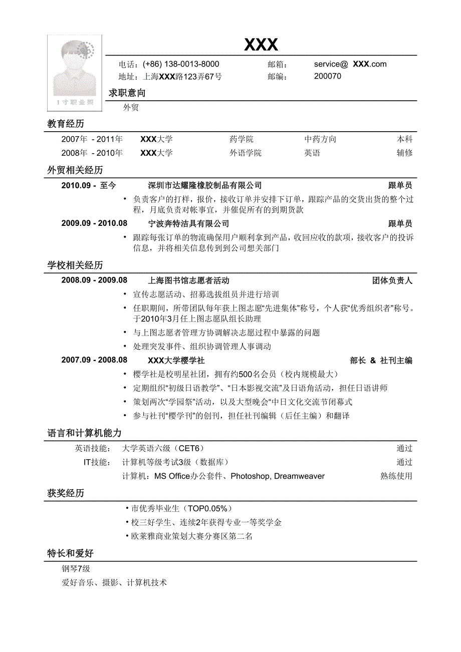 应聘外贸岗位简历模板 (1).doc_第1页