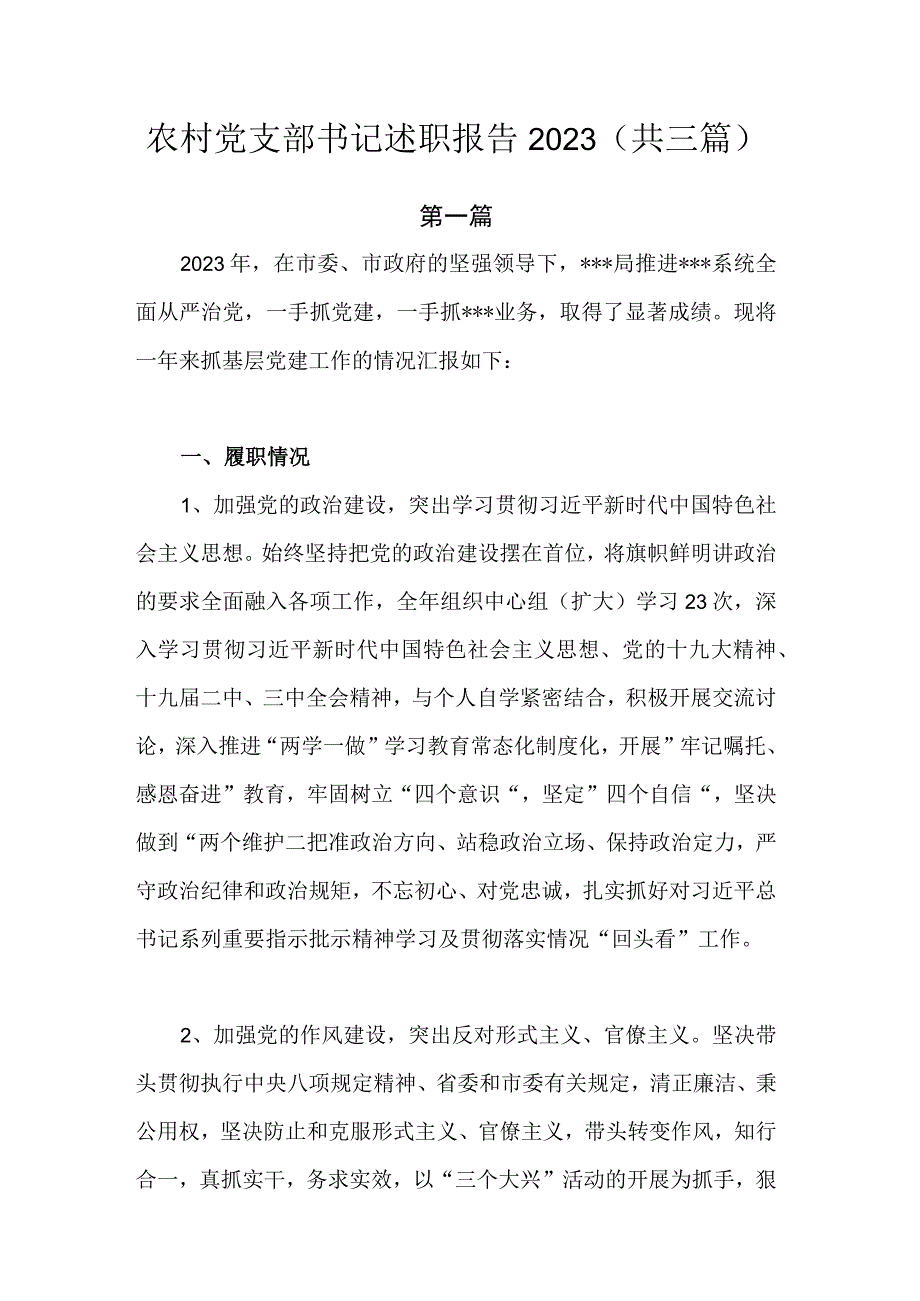 农村党支部书记述职报告2023.docx_第1页