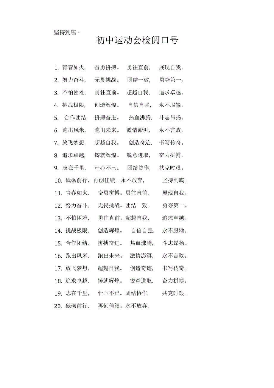 初中运动会检阅口号.docx_第1页