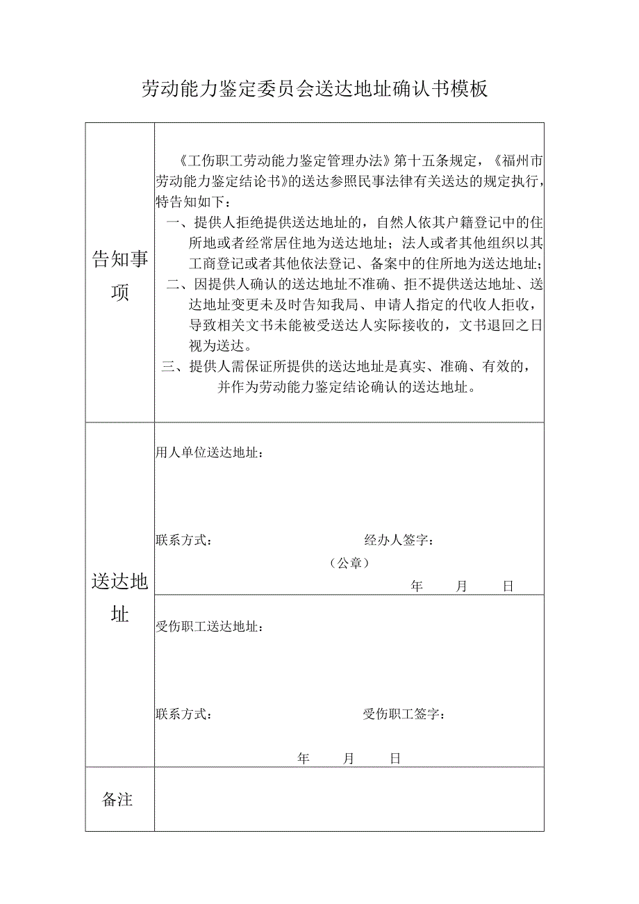 劳动能力鉴定委员会送达地址确认书模板.docx_第1页