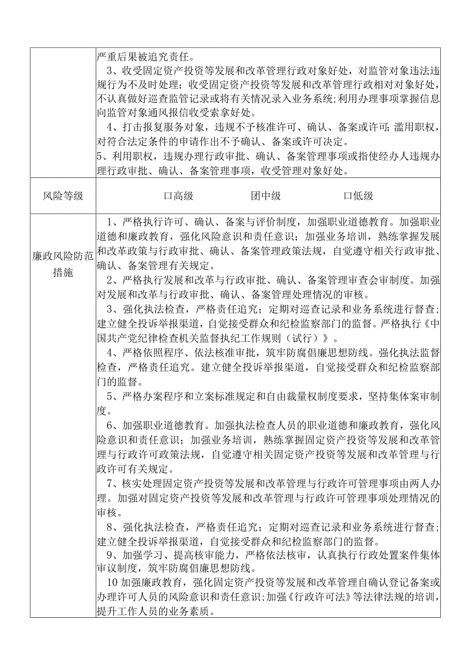 某县发展和改革部门固定资产投资（行政审批）股股长个人岗位廉政风险点排查登记表.docx_第2页