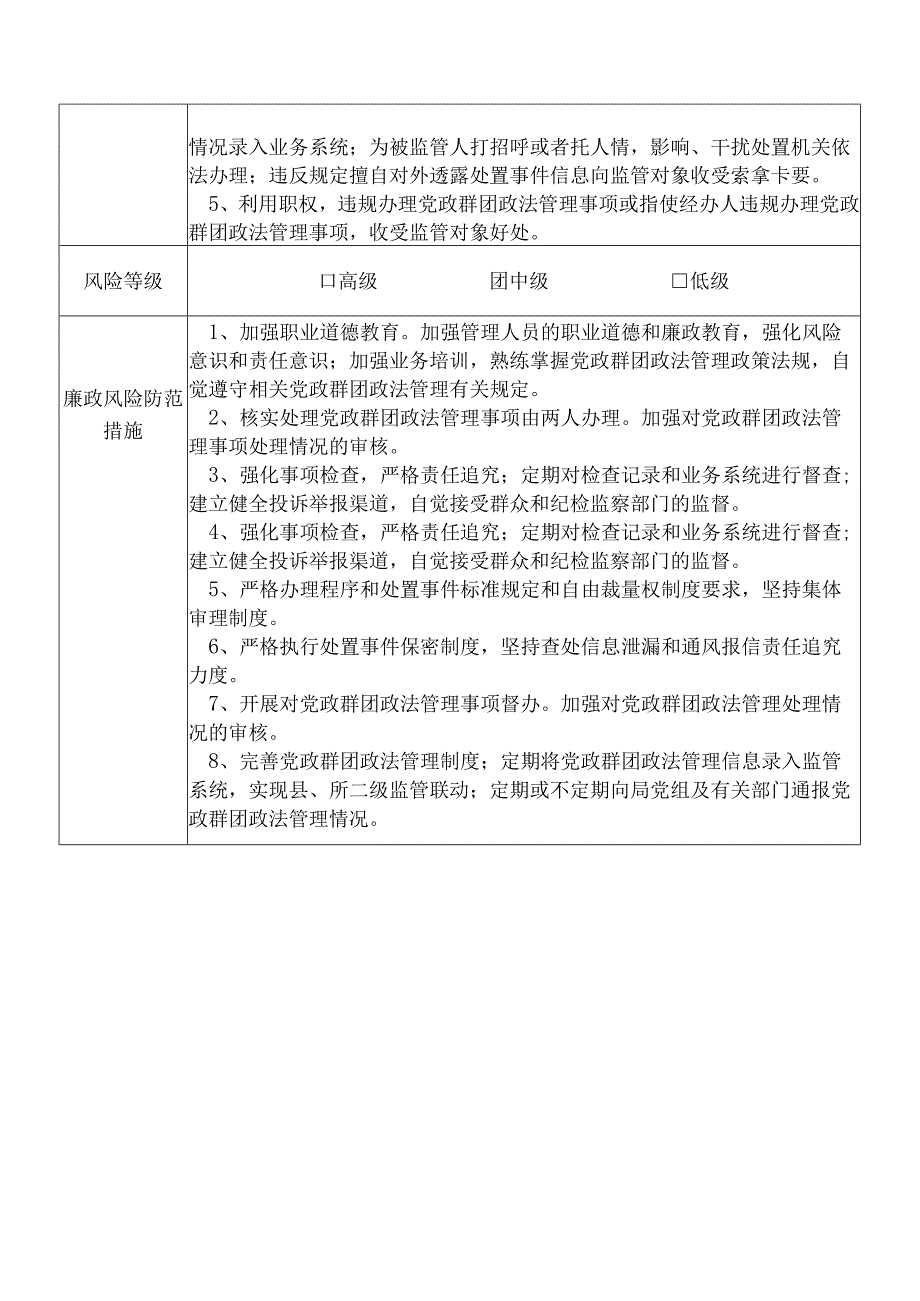 某县财政部门部门党政群团政法管理股股长个人岗位廉政风险点排查登记表.docx_第2页