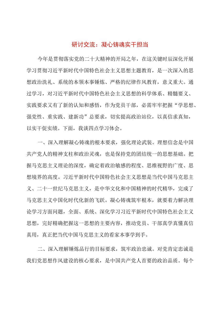 研讨交流：凝心铸魂实干担当.docx_第1页