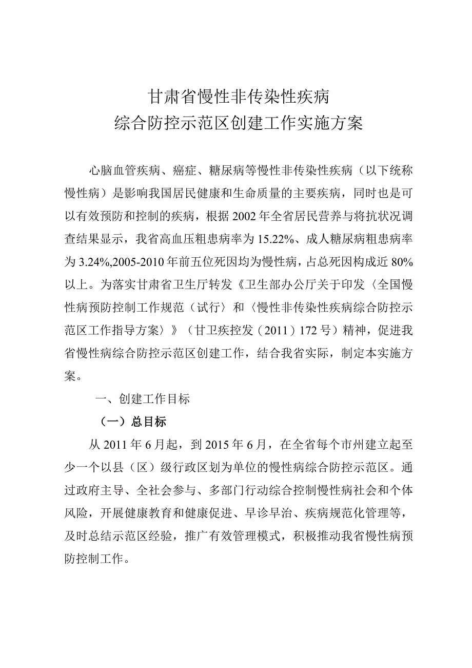 甘肃省慢性非传染性疾病综合防控示范区创建工作实施方案.docx_第1页