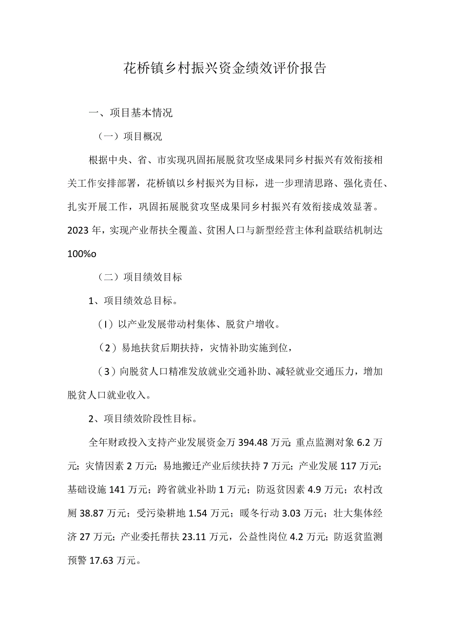 花桥镇乡村振兴资金绩效评价报告.docx_第1页