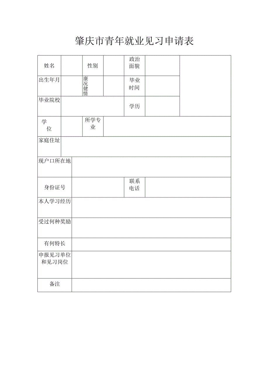 肇庆市青年就业见习申请表.docx_第1页