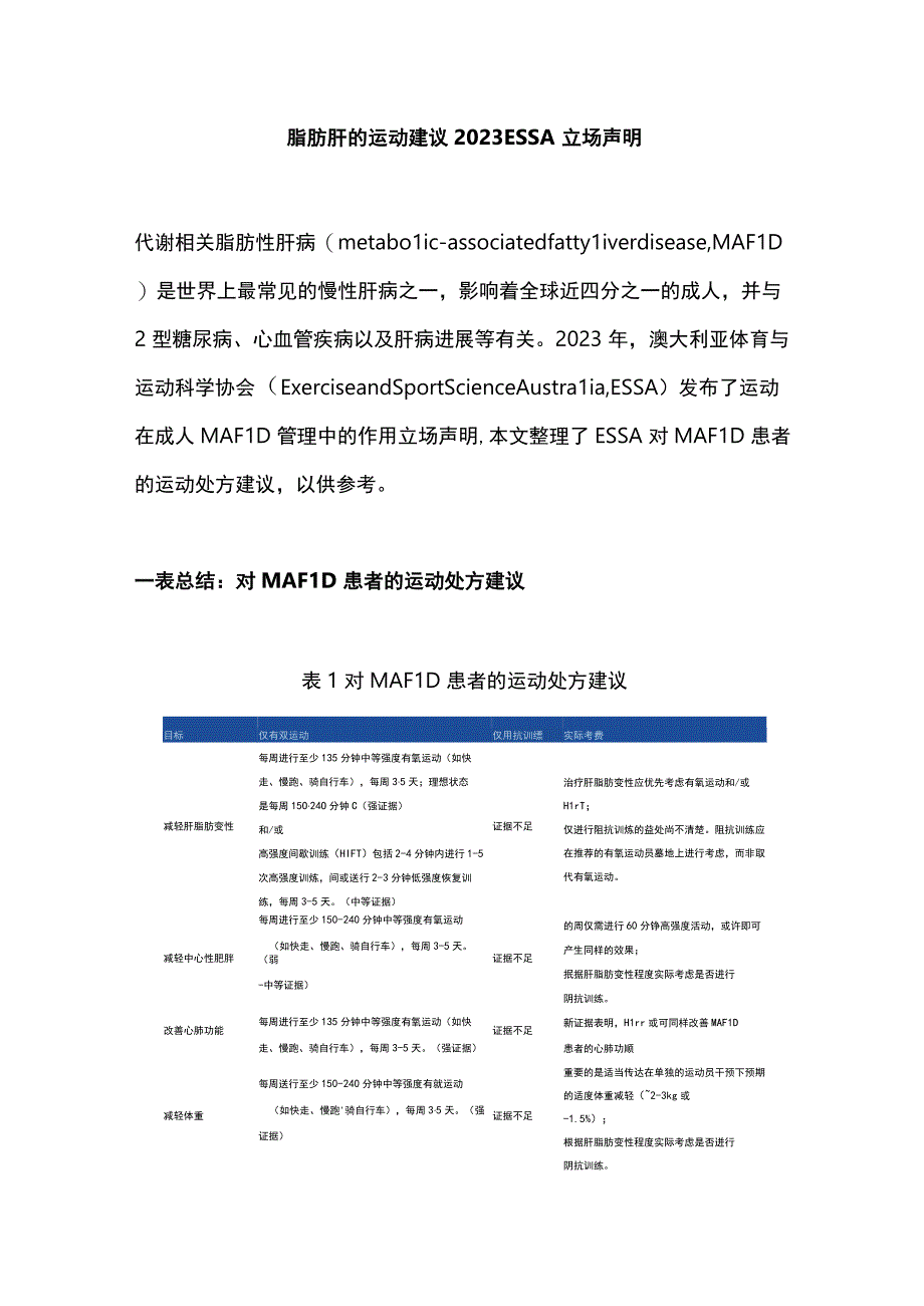 脂肪肝的运动建议2023 ESSA立场声明.docx_第1页