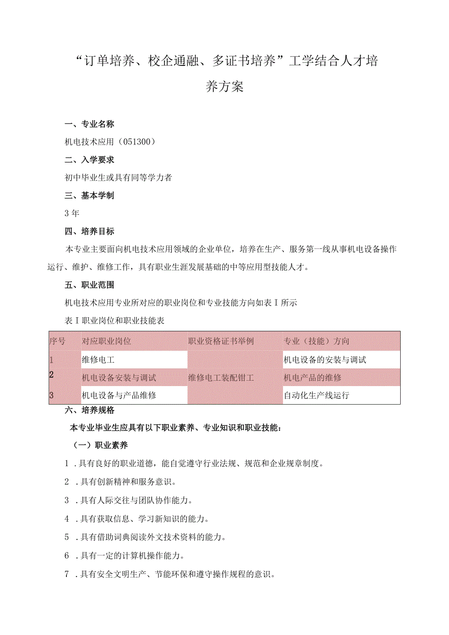 “订单培养、校企通融、多证书培养”工学结合人才培养方案.docx_第1页