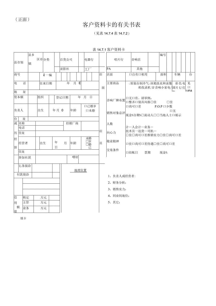 【最新】客户资料卡的有关书表.docx_第1页