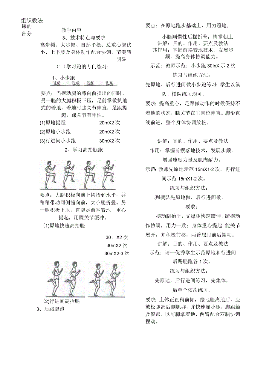 体育与健康《跑的专门练习：小步跑、高抬腿、后踢腿跑、学习直道途中跑技术》公开课教案.docx_第3页