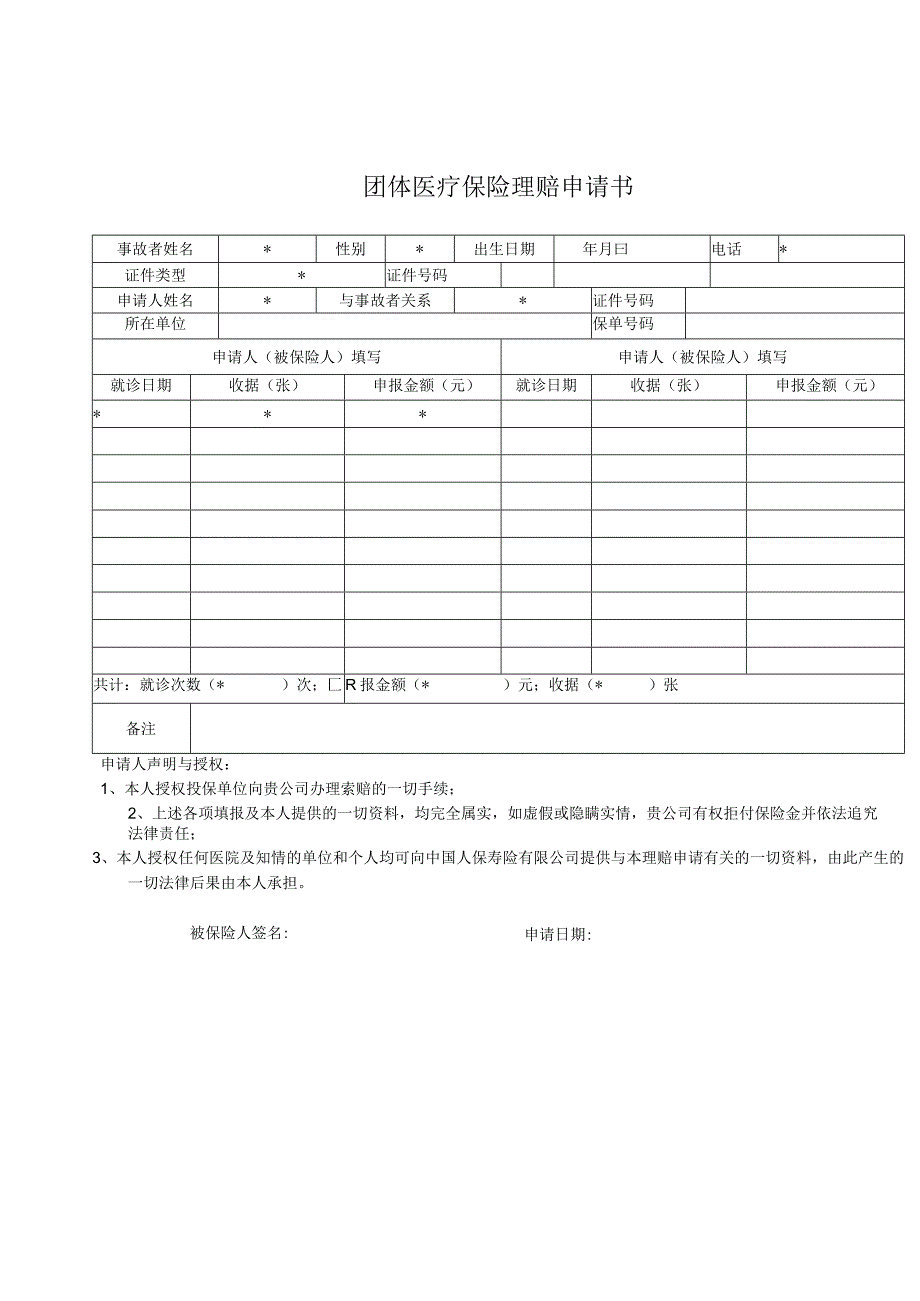 团体医疗保险理赔申请书.docx_第1页