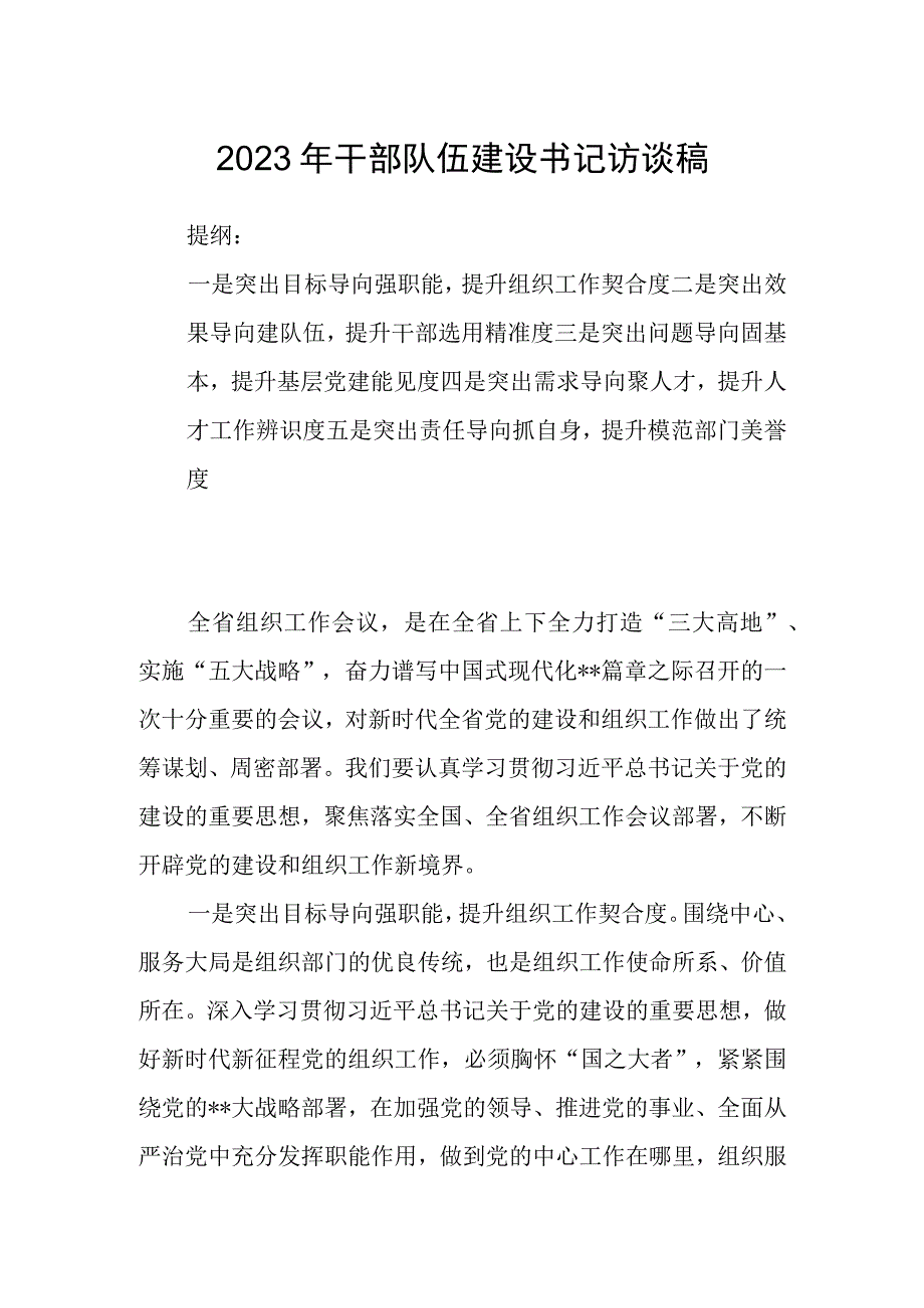 2023年干部队伍建设书记访谈稿.docx_第1页