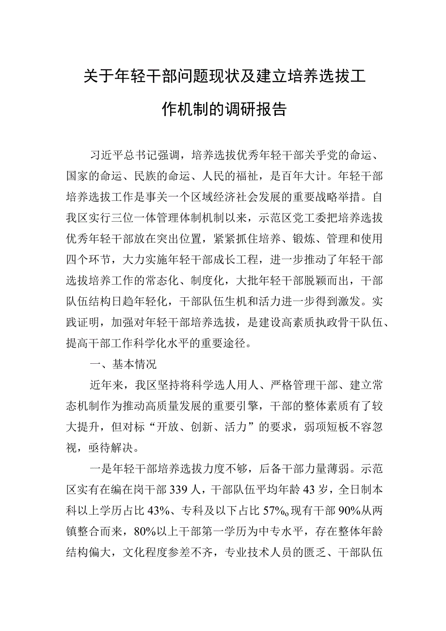 2023年关于年轻干部问题现状及建立培养选拔工作机制的调研报告.docx_第1页