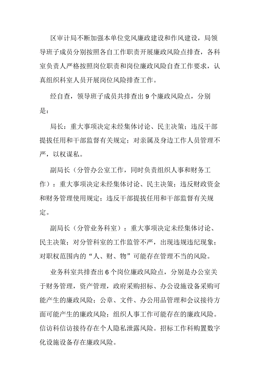 区审计局廉政风险排查防控自查报告(二篇).docx_第2页