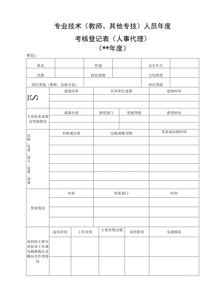 专业技术(教师、其他专技)人员年度考核登记表（人事代理人员）.docx_第1页