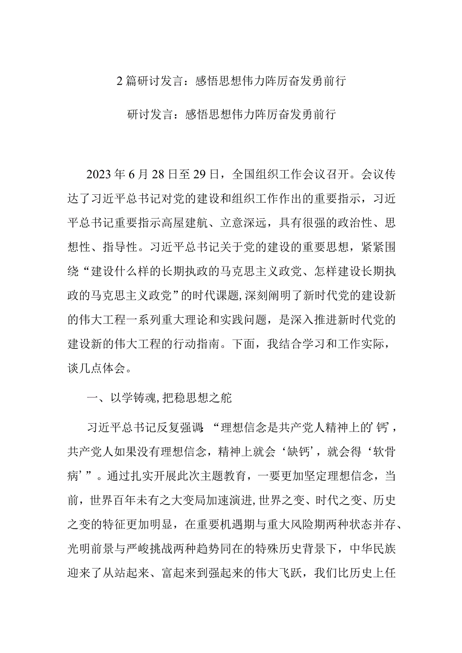 2篇研讨发言：感悟思想伟力 踔厉奋发勇前行.docx_第1页