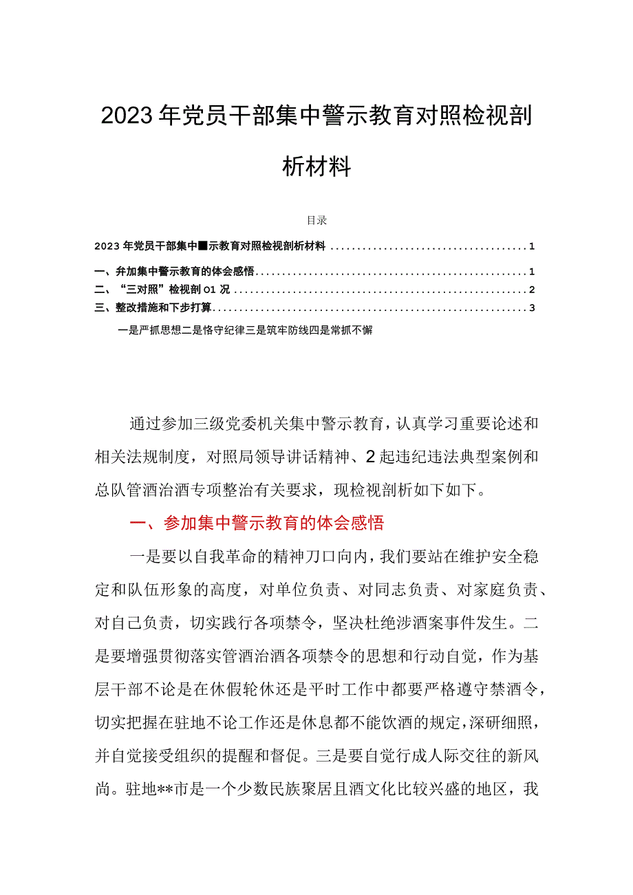 2023年党员干部集中警示教育对照检视剖析材料.docx_第1页