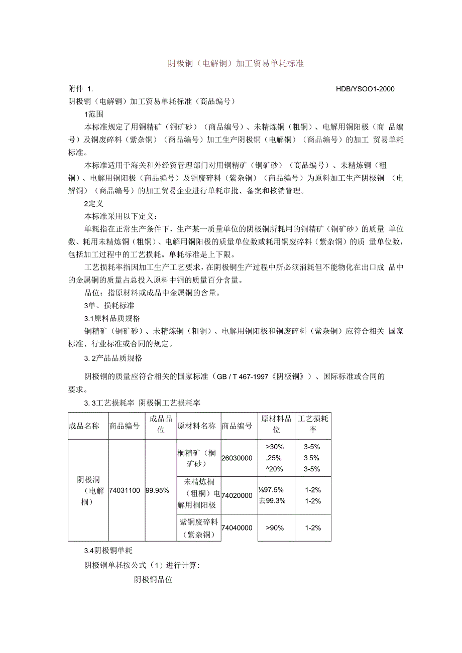 阴极铜电解铜加工贸易单耗标准.docx_第1页