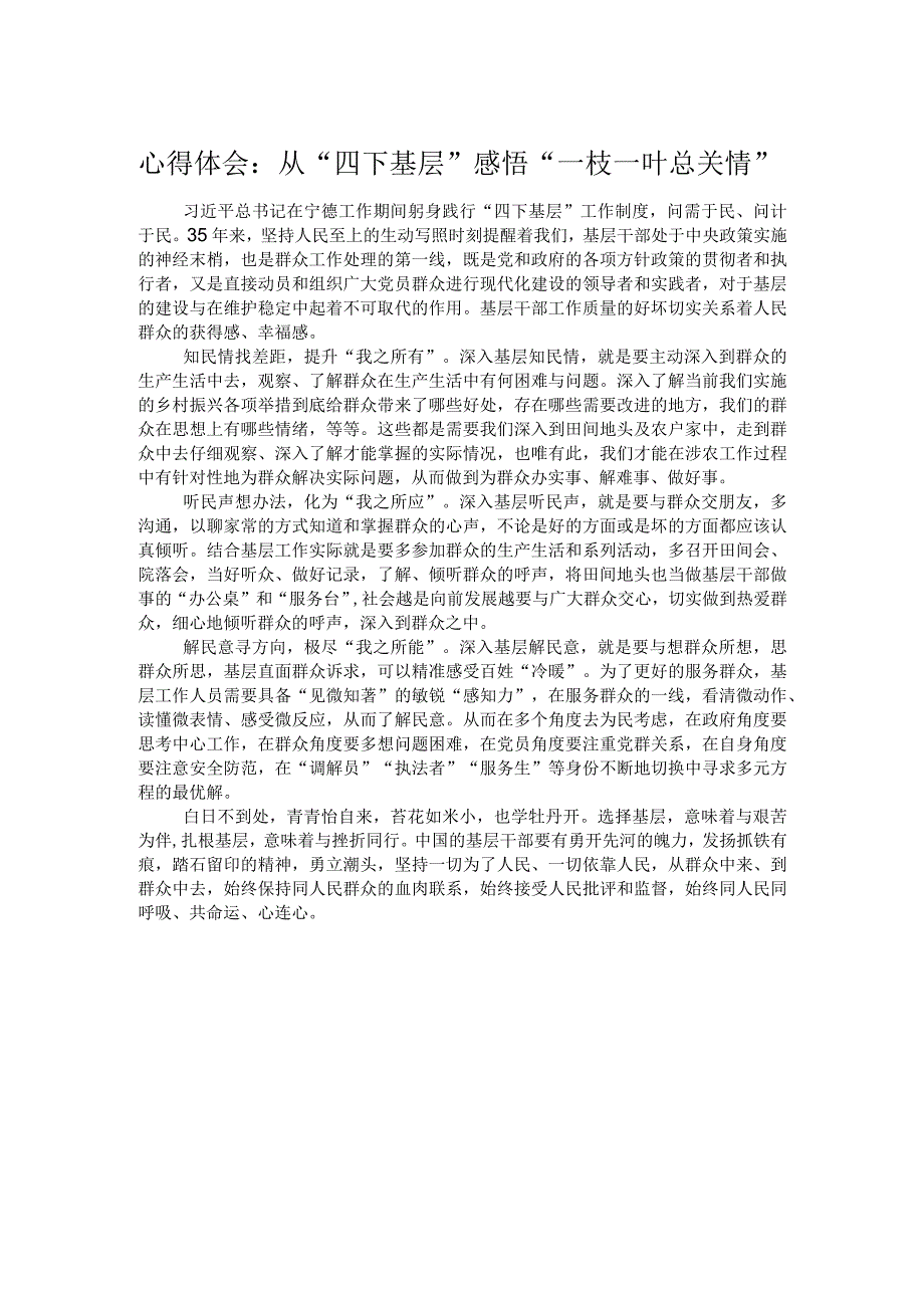 心得体会：从“四下基层”感悟“一枝一叶总关情”.docx_第1页