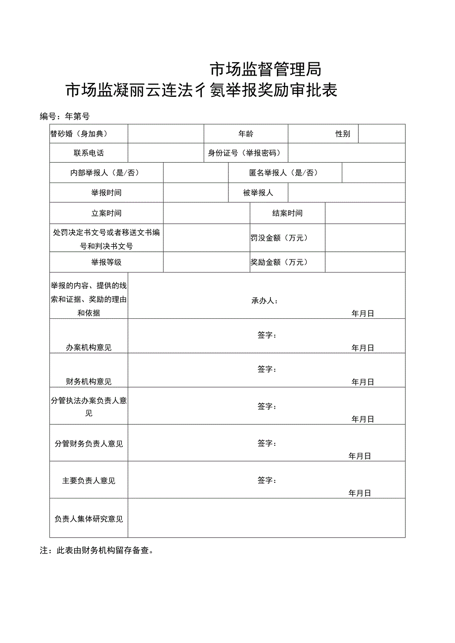 市场监管领域重大违法行为举报奖励审批表.docx_第1页