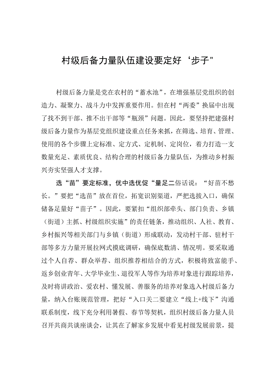 村级后备力量队伍建设要定好“步子”.docx_第1页