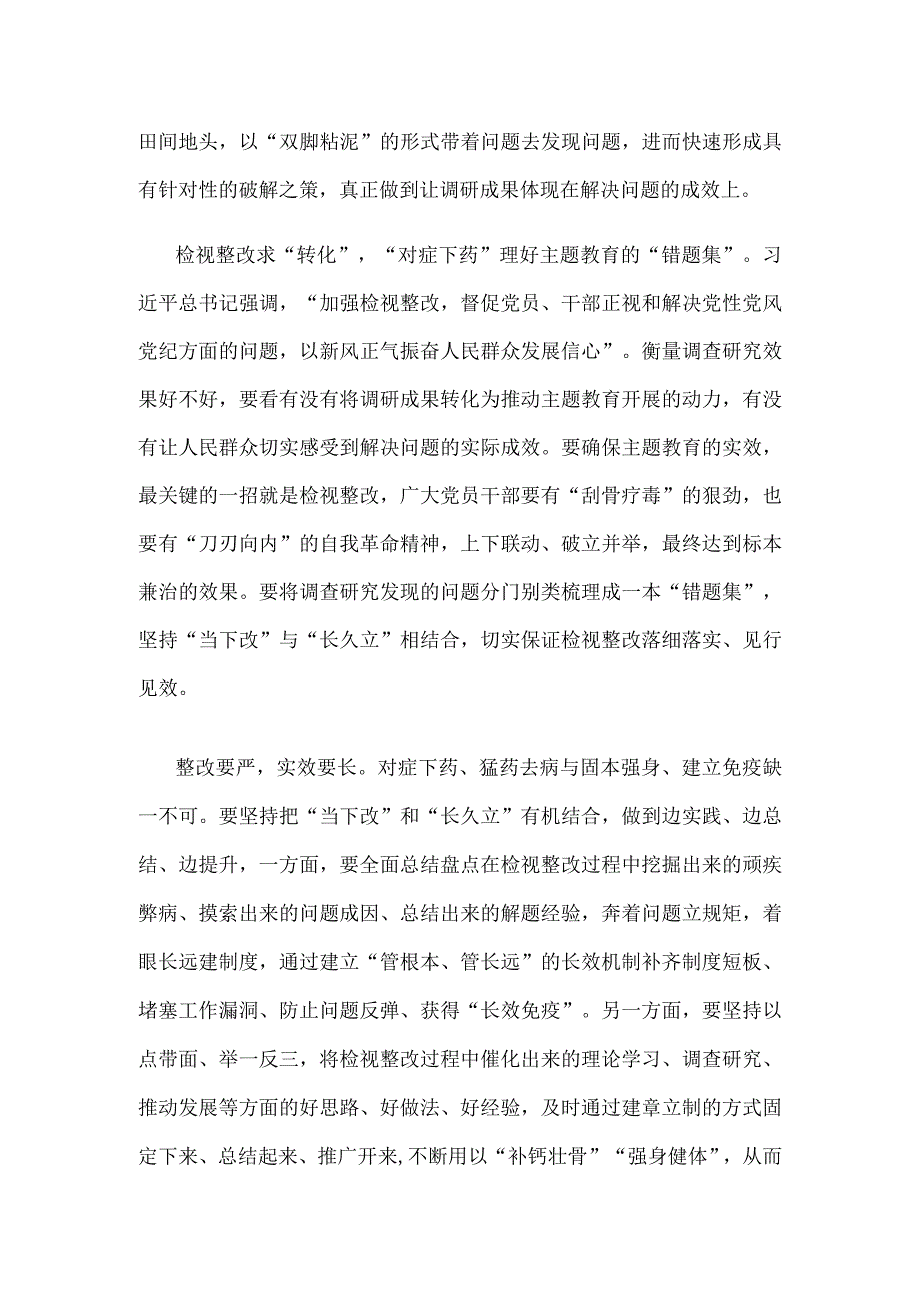 第二批主题教育理论学习求“内化”调查研究求“深化”检视整改求“转化”心得体会发言.docx_第2页