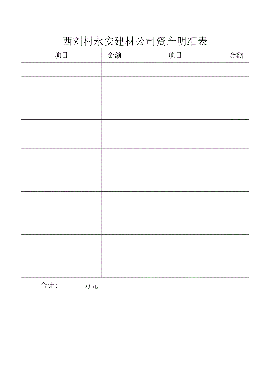 西刘村永安建材公司资产明细表.docx_第1页