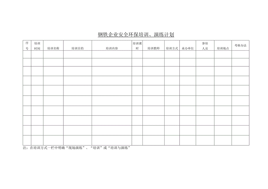 钢铁企业安全环保培训、演练计划.docx_第1页