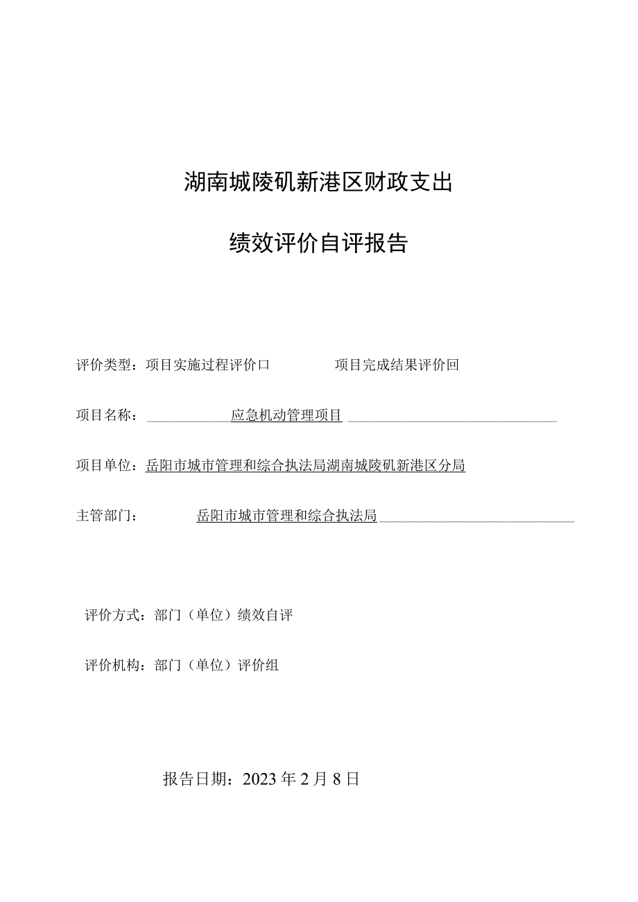 湖南城陵矶新港区财政支出绩效评价自评报告.docx_第1页