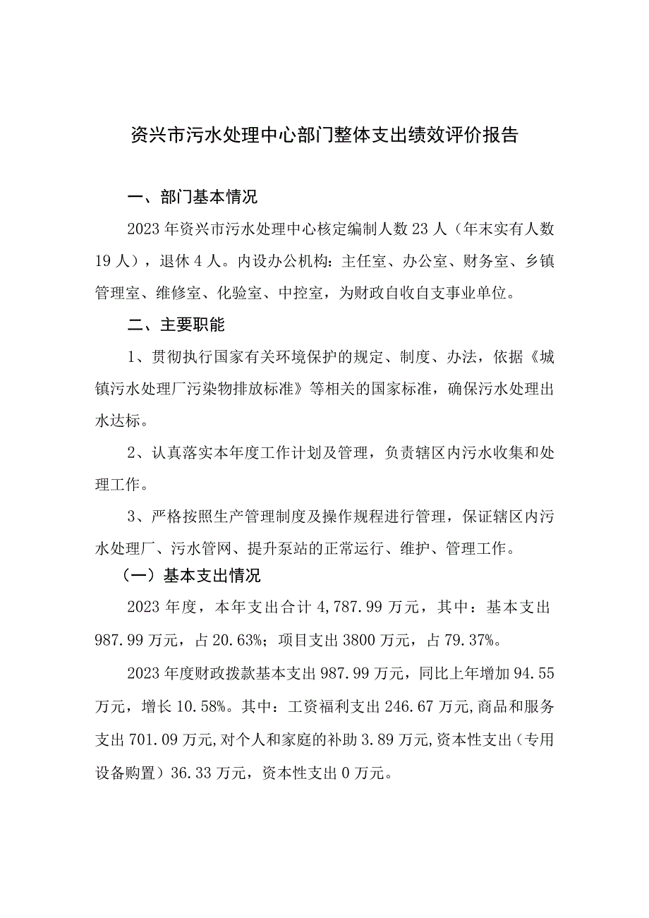 资兴市污水处理中心部门整体支出绩效评价报告.docx_第1页